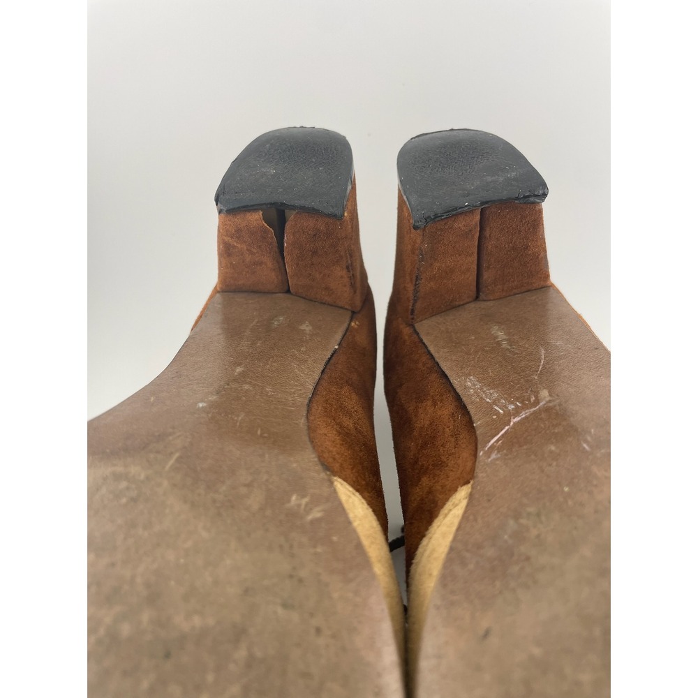 Vintage 60s Hush Puppies Colorblock Suede Mod Heels Lace Up Brown 8M pumps - Picture 10 of 16